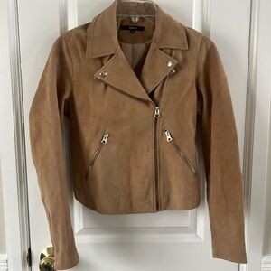 Quince Women's Camel-Tan Suede Moto Biker Jacket Small Goat Leather fits like XS